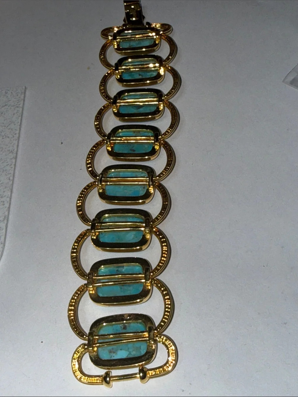 BEAUTIFUL Italy stamped Gold tone & Turquoise stone Bracelet 7 “